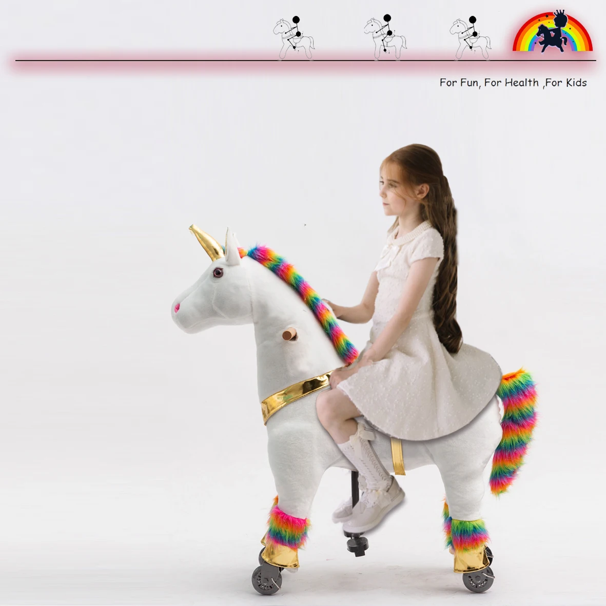 Rainbow Unicorns Of Ride On Toy Animals Series,  Medium Ride On Unicorns Toy Series For Girls.
