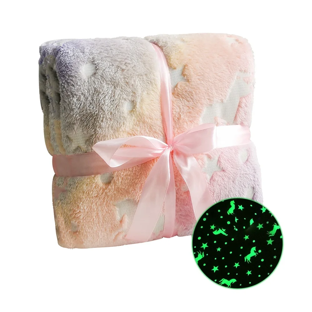 Luminous Blanket Magic Rainbow Glow In The Dark Super Soft Plush Night Fluorescent Blanket Gift for Kids