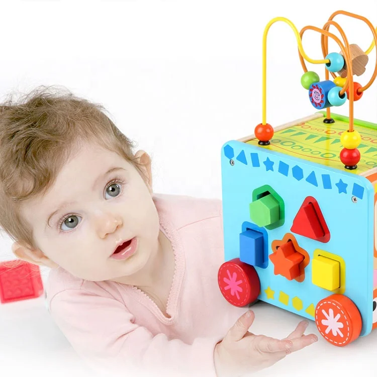 2019 Chinese Wooden 5-side Bead Maze Baby Walker toys for the Infant Baby Educational Toy kits