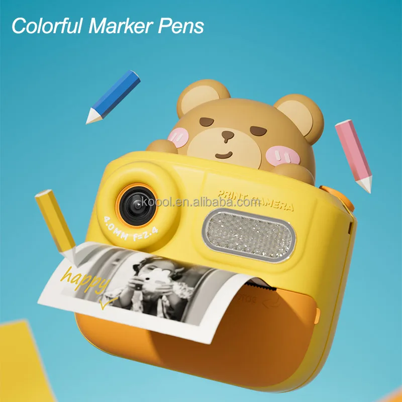 K64 Cute Cartoon Design HD 48 Million Pixel Video Recording 1080P Instant Print Camera Children Kids Toy