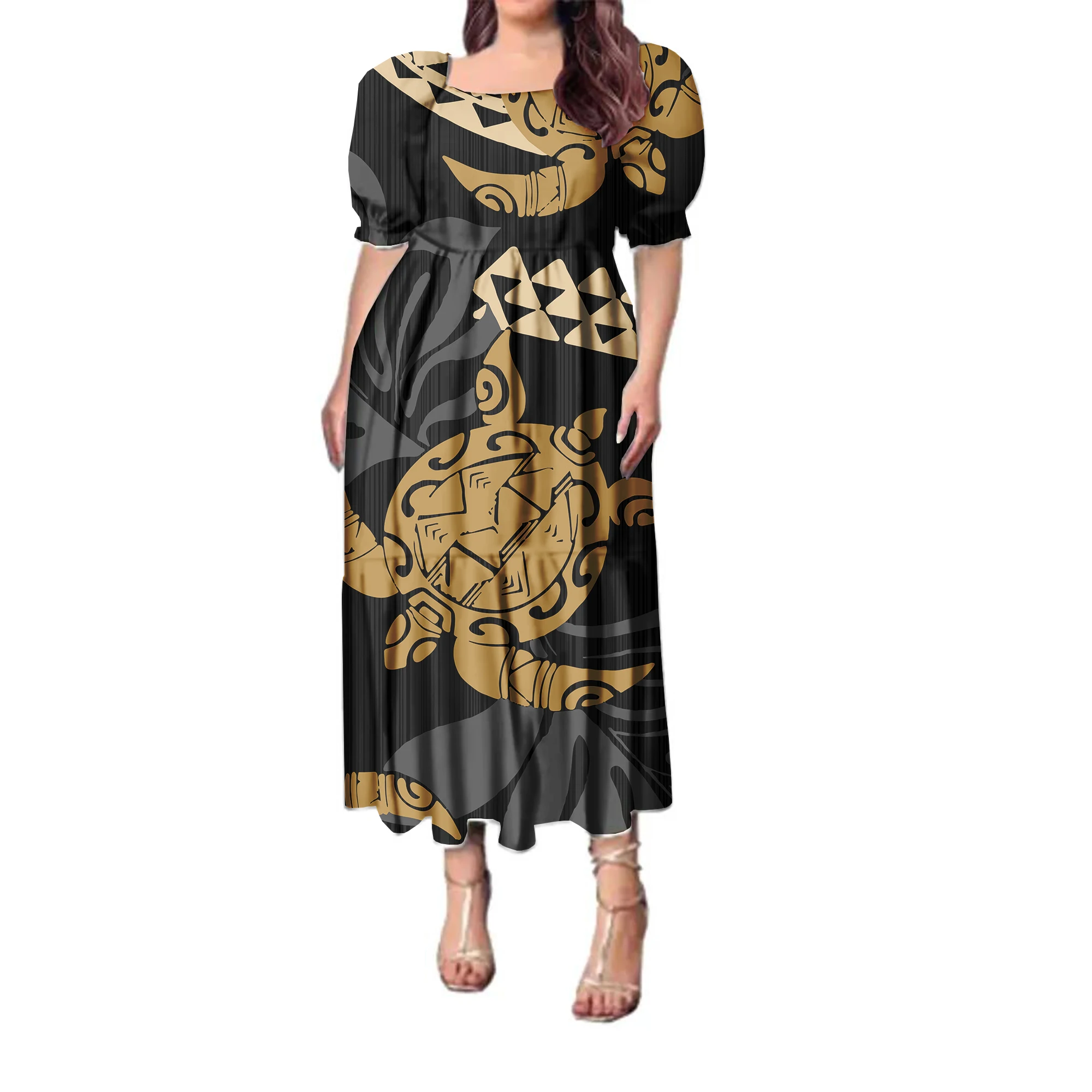 prom dresses 2023 custom clothing women hibiscus flowers hawaii style dress fashion puff sleeve polynesian tribal island dress