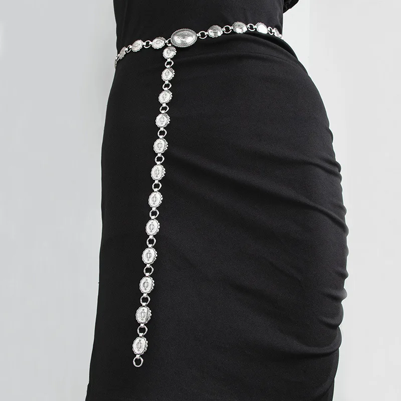 Carving Logo Silver Retro Metal Waist Chain Designs Chain Decoration Dress Waistband
