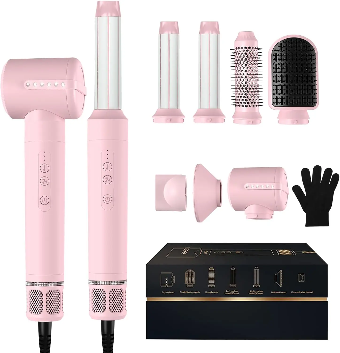 High Speed Personal Salon Hot Air Brush Electric Curling Wand Volumizer Blow Dryer Set 7 in 1 Set Wrap Air Styler