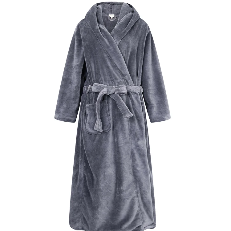 Long Hotel Bathrobes Wholesale Warm Super Soft Microfiber Fleece Bathrobe 100% Polyester Shower Spa Robe With logo