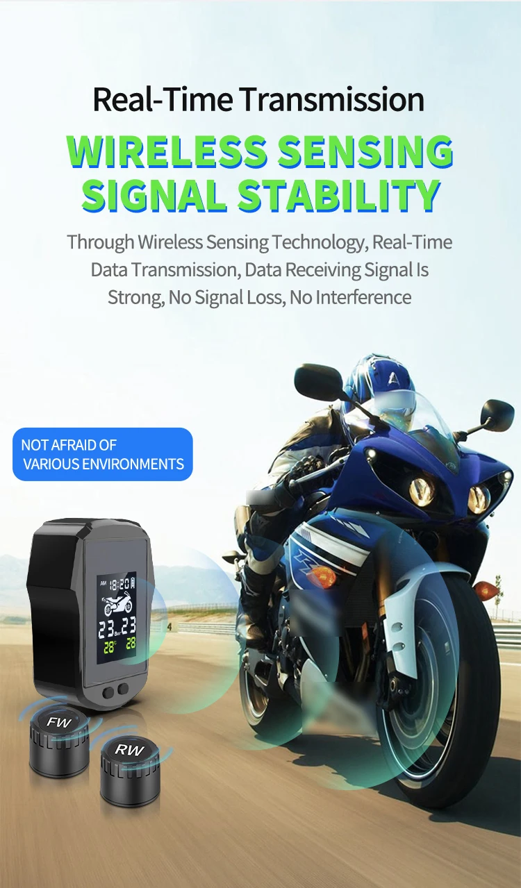 Motorcycle Tire Pressure Monitoring System USB Rechargeable Waterproof Shockproof Two Wheel Wireless Motorbike TPMS