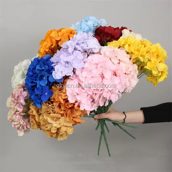 GIGA new year china price Good Quality Artificial Flower Single Head Pink dust rose Hydrangea Flower for Wedding Party Decor