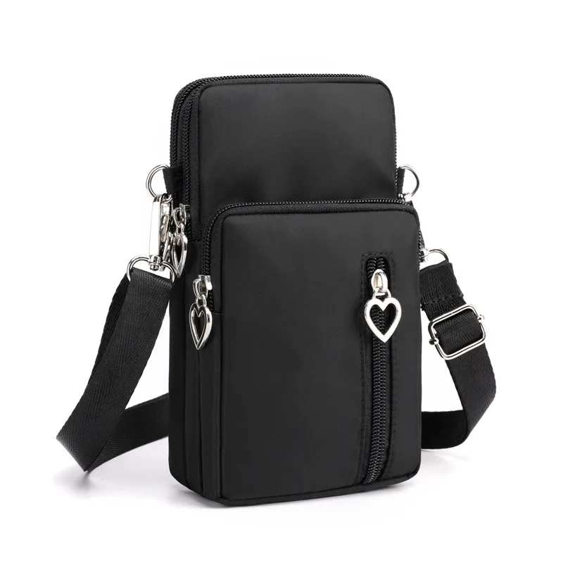 Customize Luxury Mobile Phone Case Bags Black Zipper Mini Card Purse Wallet Pouch Crossbody Shoulder Bag Women Phone Bag