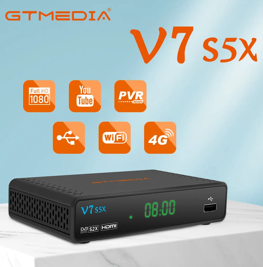 GTmedia V7 S5X поддержка DVB-S/S2/S2X 1080P H.265 AVS + однокабельная система USB Wi-Fi модем BISS автоматически изменяющийся Full PowerVu Декодер каналов кабельного телевидения