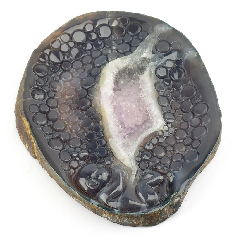 Natural Mineral Semi Precious Stone Hand Carved Realistic Agate Amethyst Geode Crystal Embryo sculpture