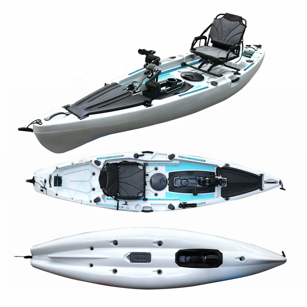 12ft Single Person Pedal Fishing Kayak with Electric Trolling Motor LLDPE Material Rowing Boat Customized VK-25 for Water Sports