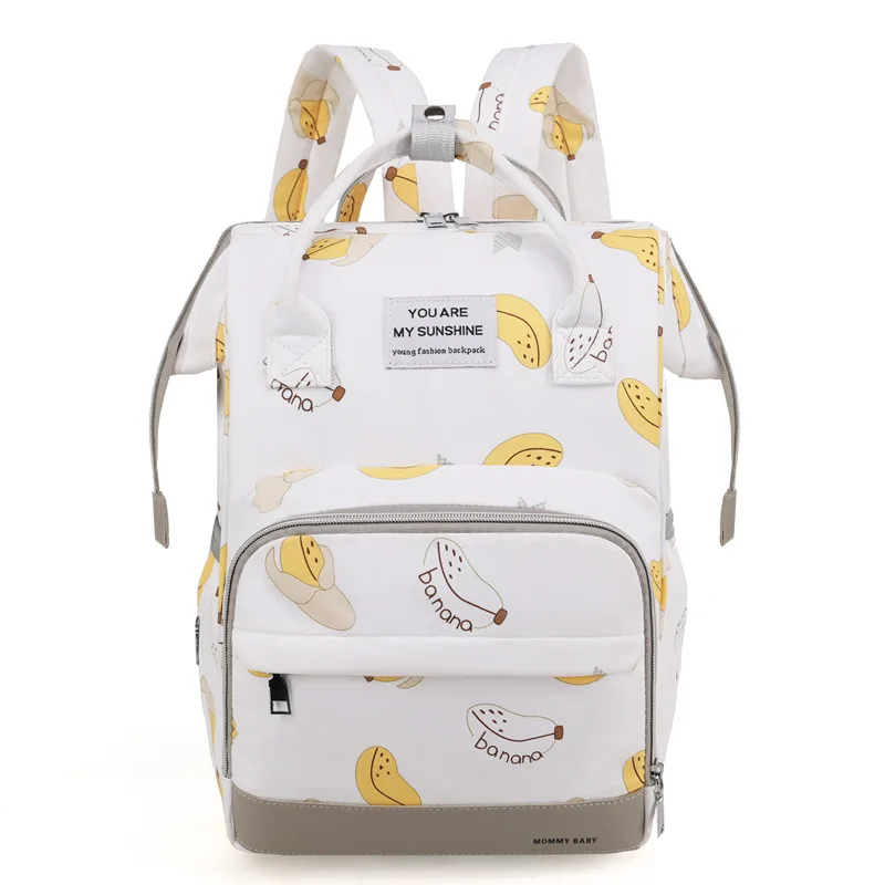 Cute Mummy Diaper Bag Backpack Large Capacity Baby Diaper Nappy Tote Bags with Banana royal crown Pattern for mom and baby