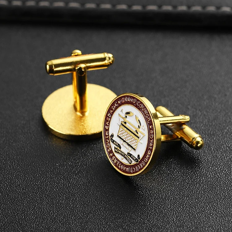 custom round soft enamel logo gold brass metal cuff links