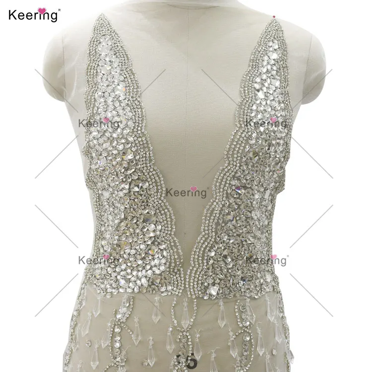 WDP-592 Keering Shiny Full Set Rhinestone Applique Crystal Beaded Bodice Evening Dresses Patches For Gown