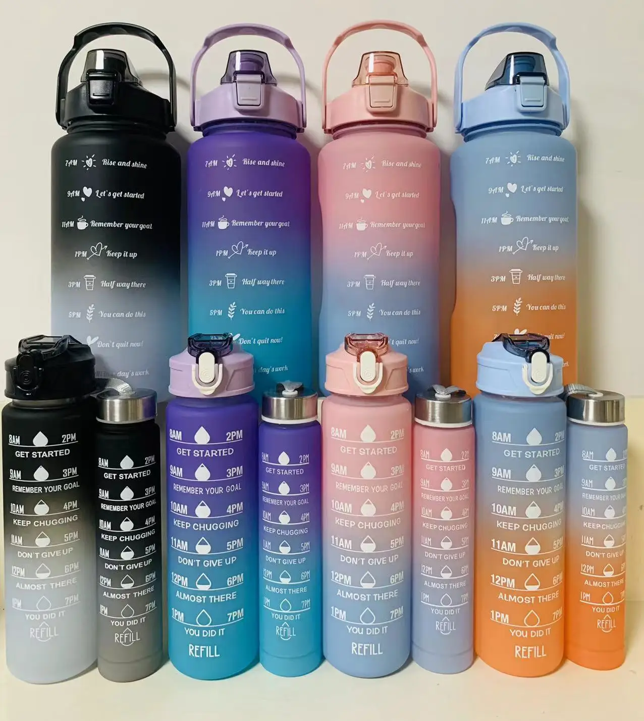 Direct Drinking 2L Sports Water Bottle 800/10000ml Motivational Time Marker 32oz 3-in-1 PC Gym Students Insulated Plastic