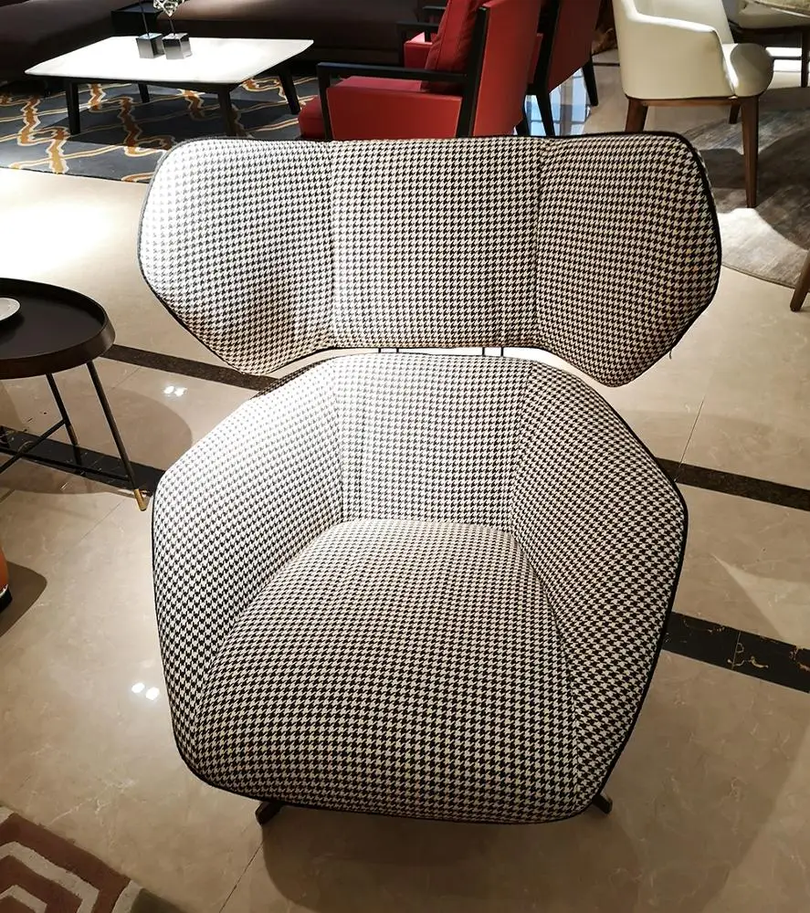Italy modern style check gingham fabric swift chair with metal leg