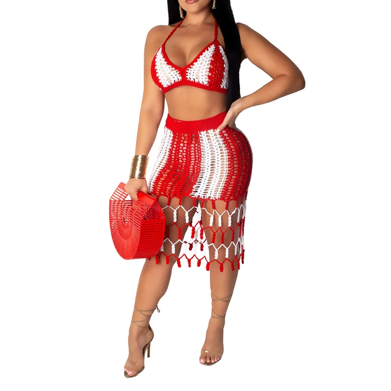 Custom Crochet Set Beachwear Dresses Women Beach Two Pieces Cover Ups