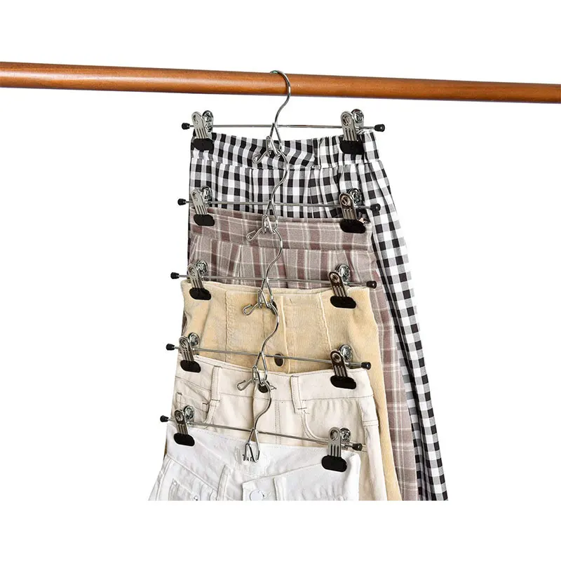 Pant Hangers with Heavy Duty Clip Skirts Hangers Stackable Add on Metal Clothes Hangers with Adjustable Clips Black Rubber