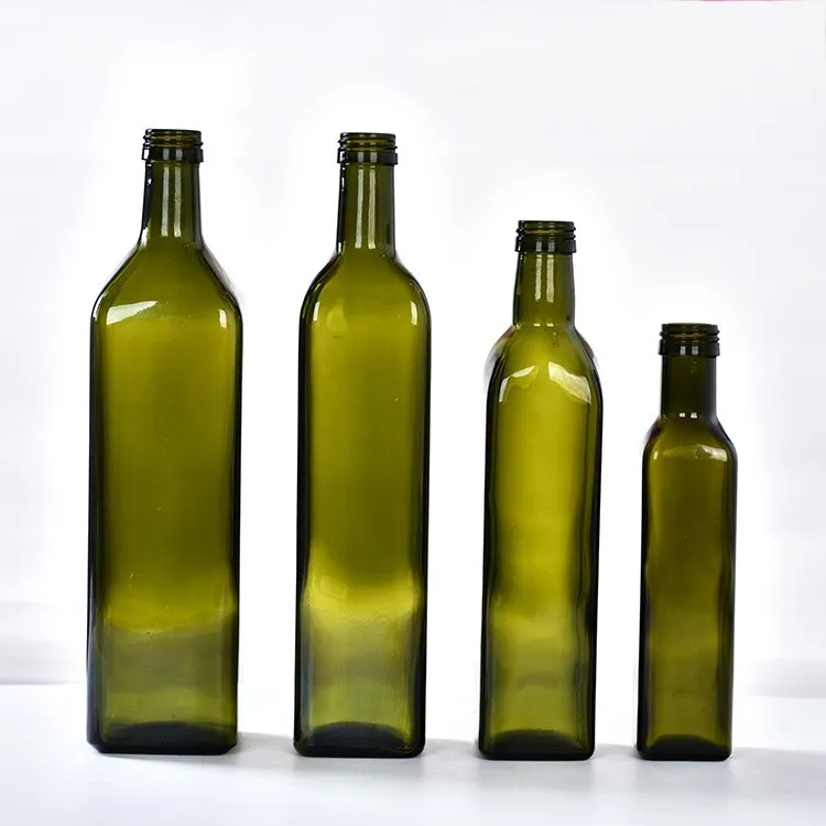 wholesale Bulk 250ml 500ml 750ml 1L Empty Square Dark Green Marasca Cooking Olive Oil Glass Bottles