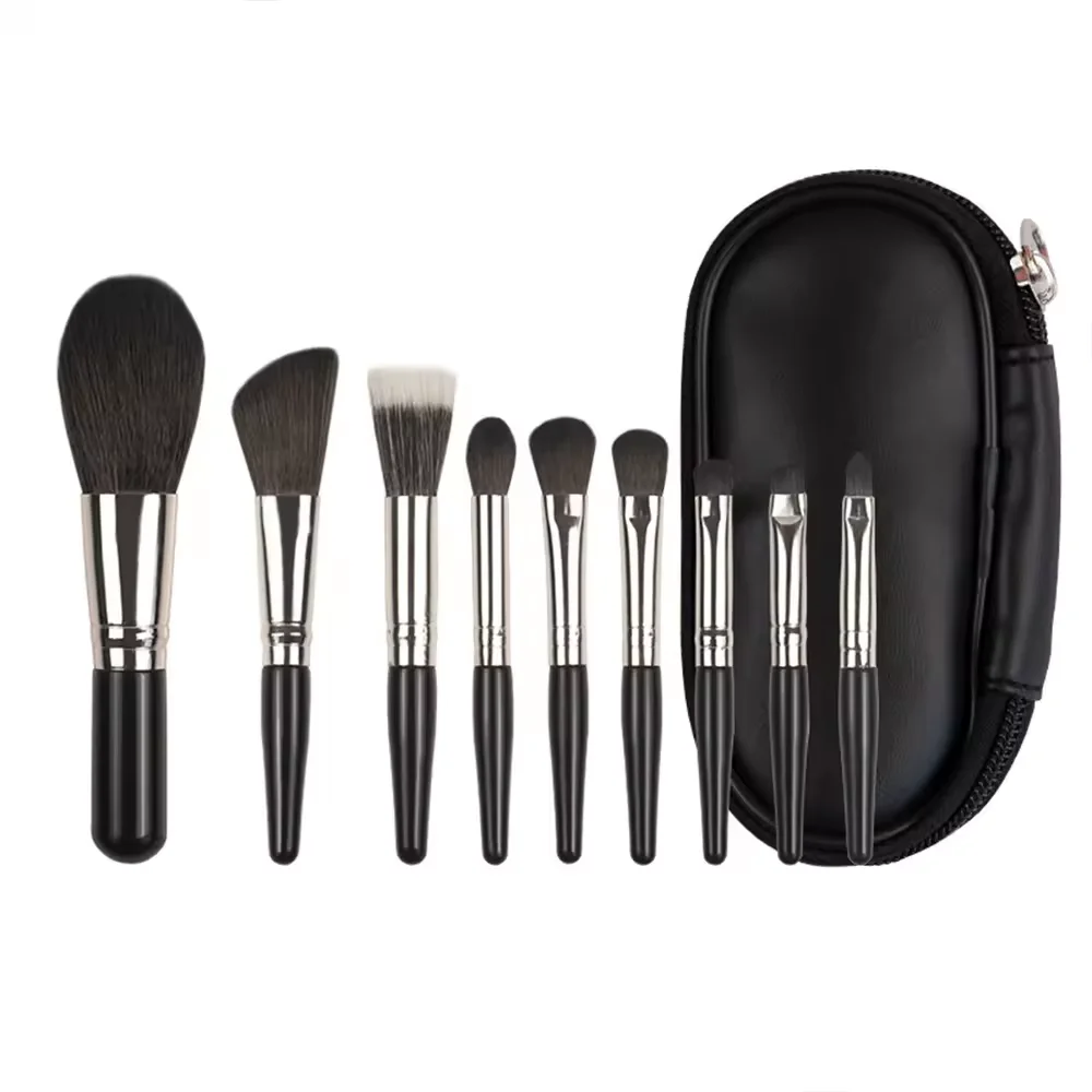 9Pcs Eco Friendly Vegan Professional Black Mini Makeup Brush Sets Custom Tool Kit Makeup Brushes For Beginner
