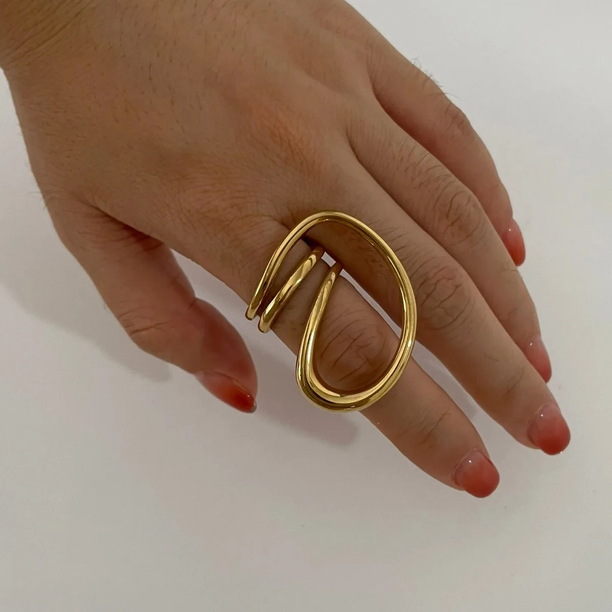 Modern Fashion 18k Gold Plated Stainless Steel Spiral Wrap Design Twisted Wire Ring