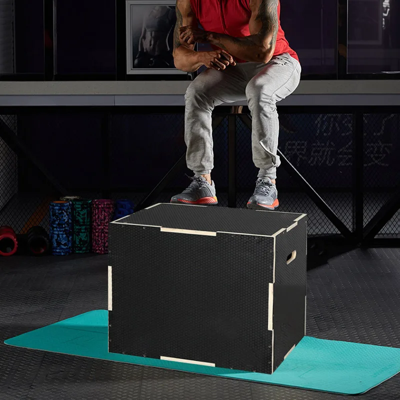 Wholesale Power Training Gym Customized Logo Black  Non Slip Wooden Jump Box  Plyo Box