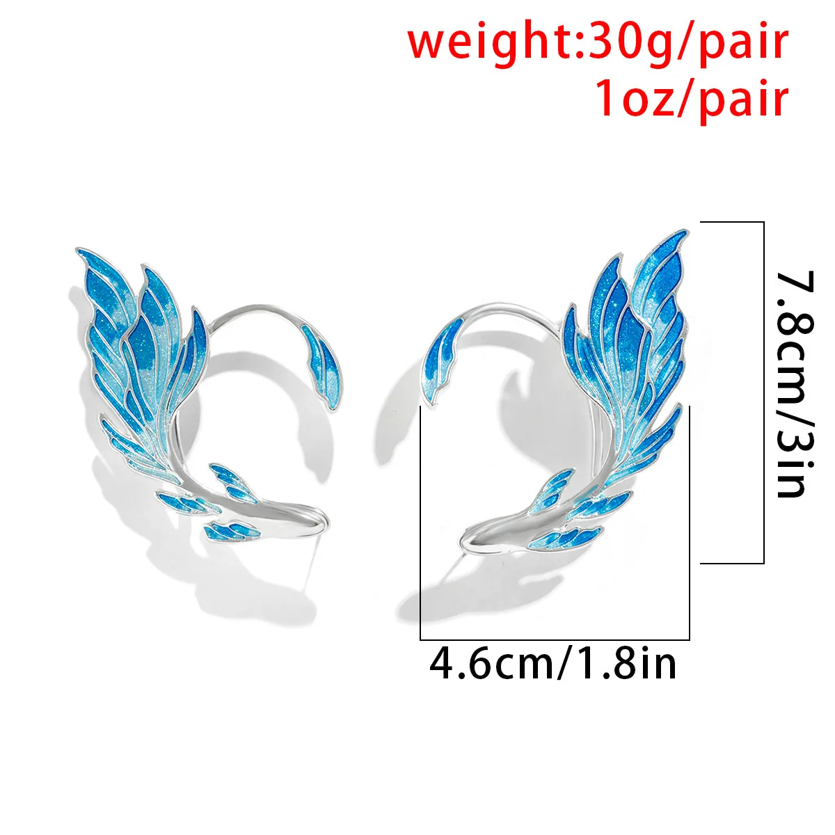 New Fashion Enamel Blue Anime Goldfish Elf Ear Cuff Clip Earring Fairy for Girls Cosplay Jewelry