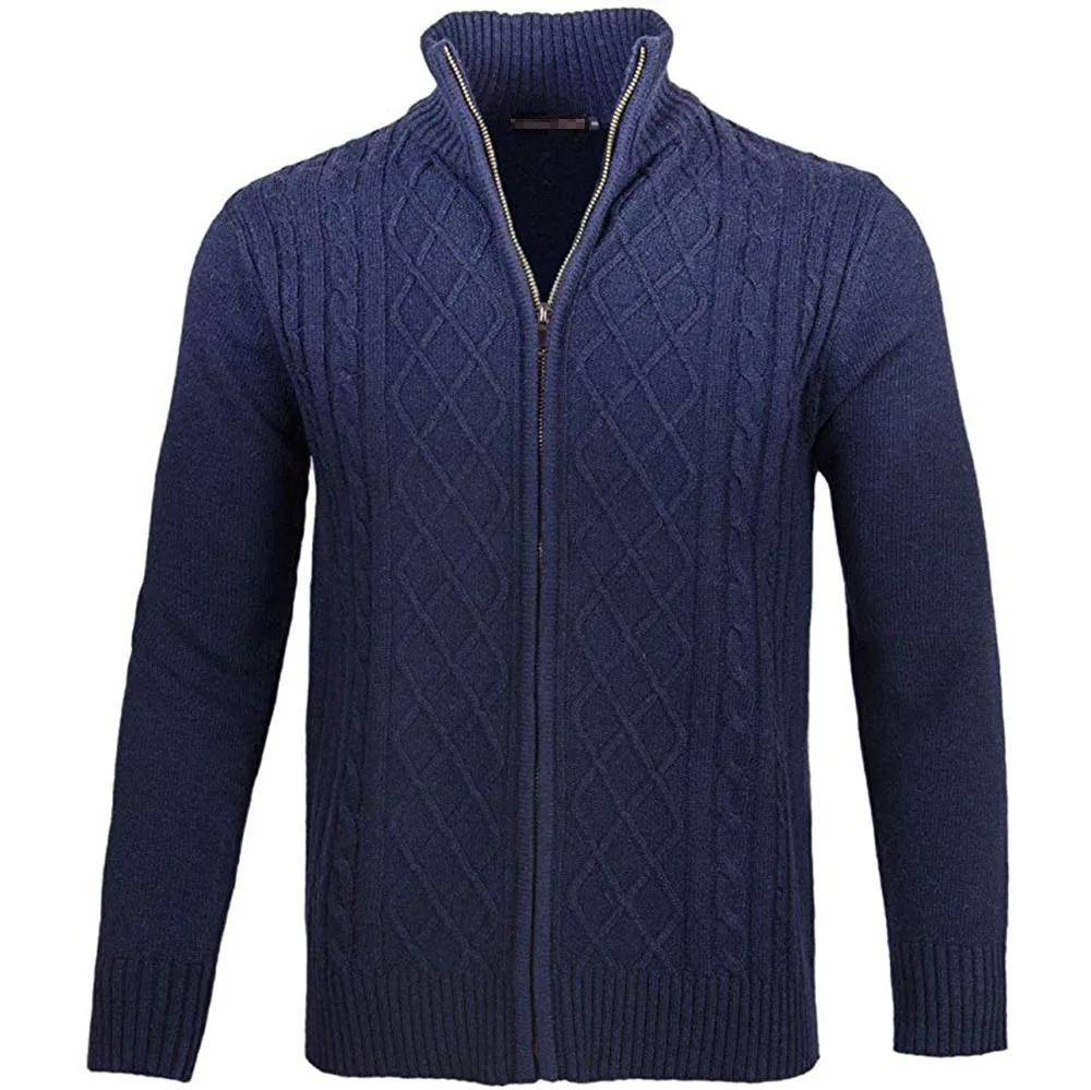 OEM Long Sleeve Wool Stand Collar Autumn Sweater Men Knitted Cardigan Sweater with Zipper