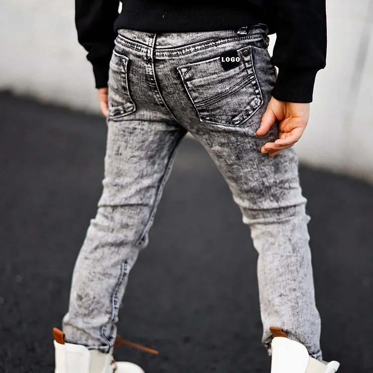 Hot Selling Acid wash Slim Fit Jeans Pants For Baby Boys Stretchy Soft Material Kids Jeans