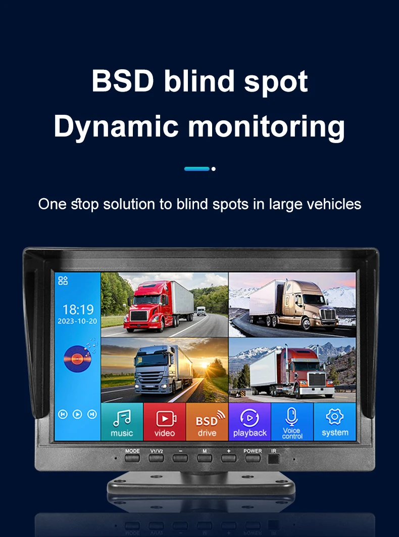 All-round Car Camera System DVR Recording 10.1 Inch Quad Split Monitor Siren Light BSD Alarm Truck Rear View Monitoring System
