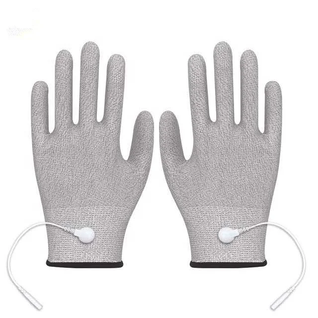2021OEM electric conductive glove beauty machine electrotherapy sliver fiber vibrating massage gloves compatible with TENS/EMS