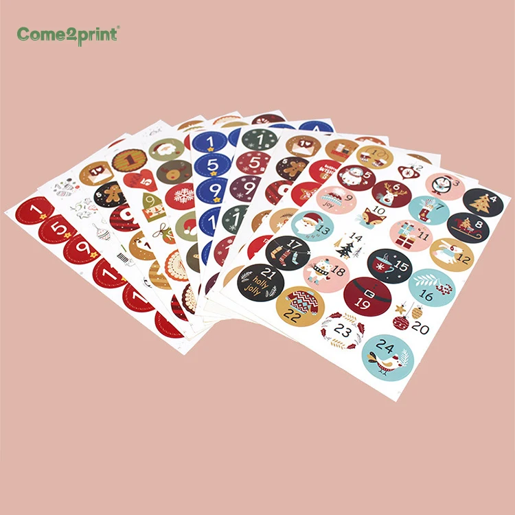 Number Sticker Wholesale Round Christmas Stickers Custom Sticker Sheet Printing