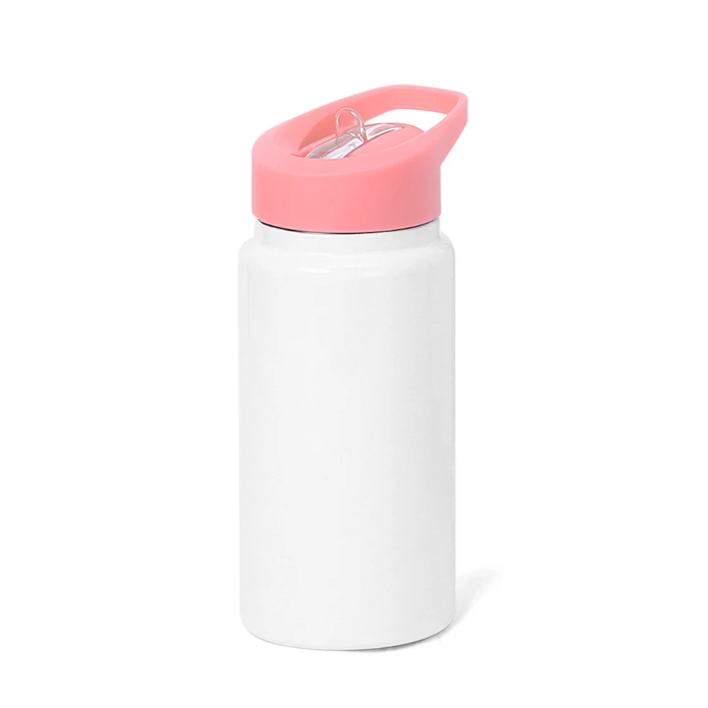 New 14OZ Kid Sippy Lid Straw Sublimation Blank Stainless Steel Water Bottle Vacuum Flask with Colorful Handle Lid