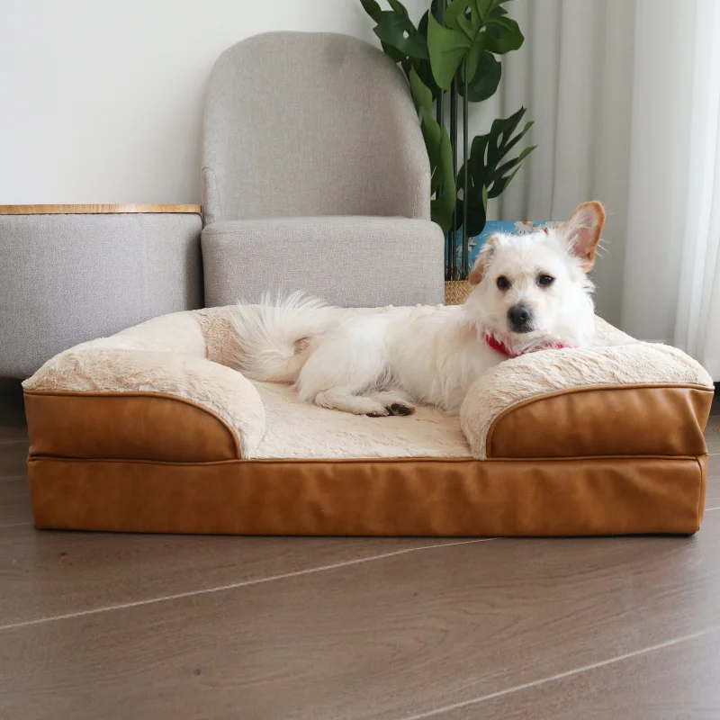 wholesale custom leather waterproof cooling Anti-scratch cloth canvas bed beds for dogs sofa bed sets