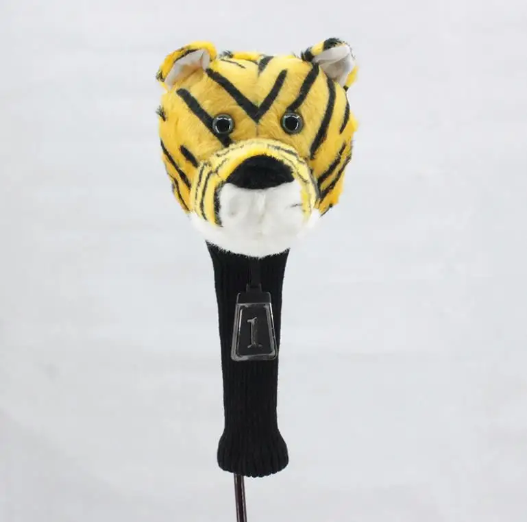 Novelty Plush Fabrics Cartoon Tiger Head Animal Golf Head Cover for 460CC Wooden Club