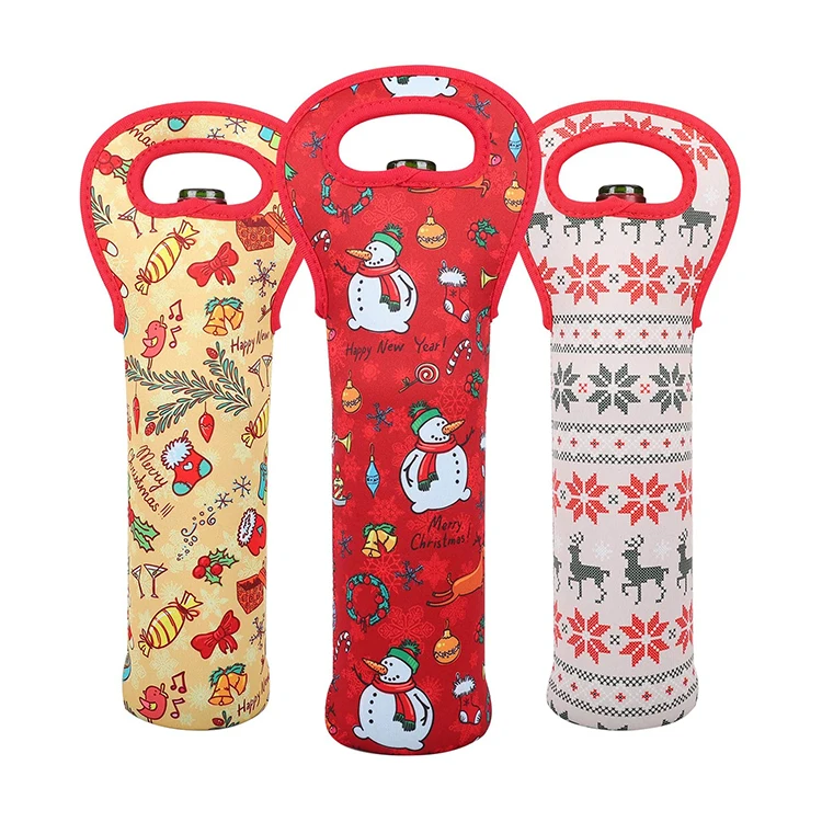 Custom Logo Neoprene Christmas 750ml Wine Bottle Holder Single Beer Cooler Bags