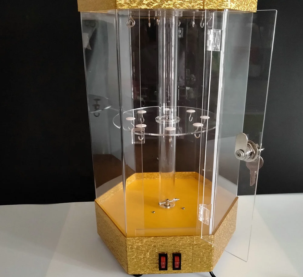 Led illuminated acrylic light display case rotating with lock and door