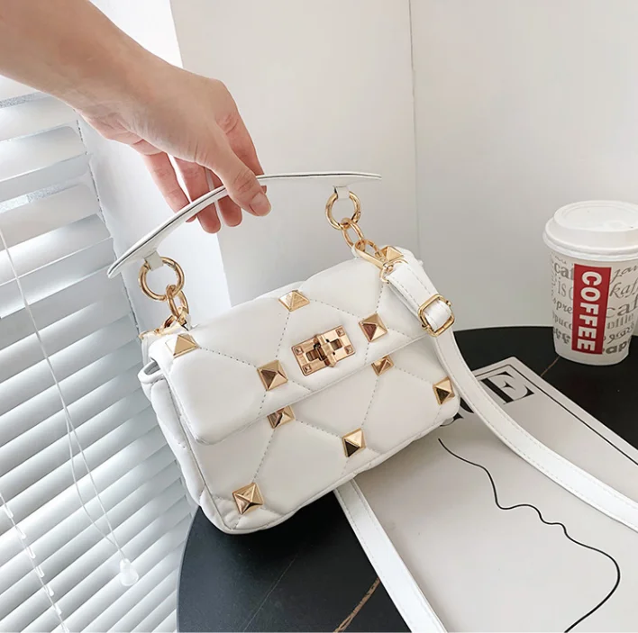 Luxury Metal Rivet Studded quilted leather Fashion Trends Genuine leather bags Purse handbags