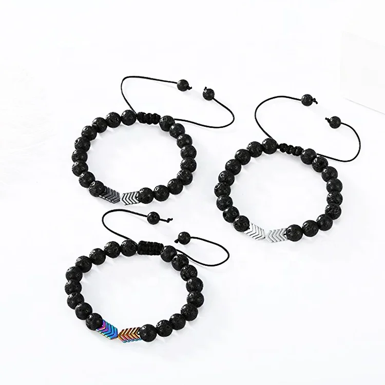 Most Popular Braided Rope Mens Women Anti Anxiety 6mm Adjustable Lava Stone Gemstone Bracelet