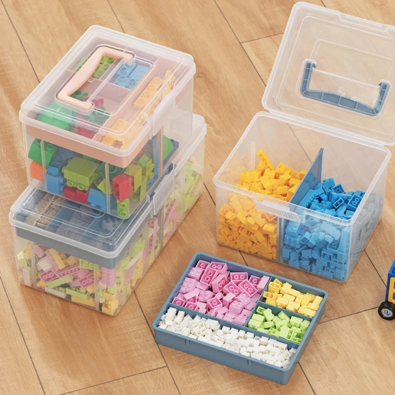 Multi-functional Plastic double layer toys Storage Boxes with Lego blocks storage organizer with Lid