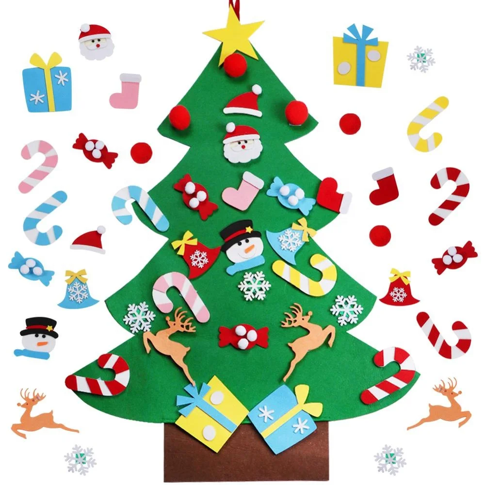 New Year Kid Toy Xmas Gifts Wall Christmas Decoration DIY Felt Christmas Tree With 26PCS Ornament