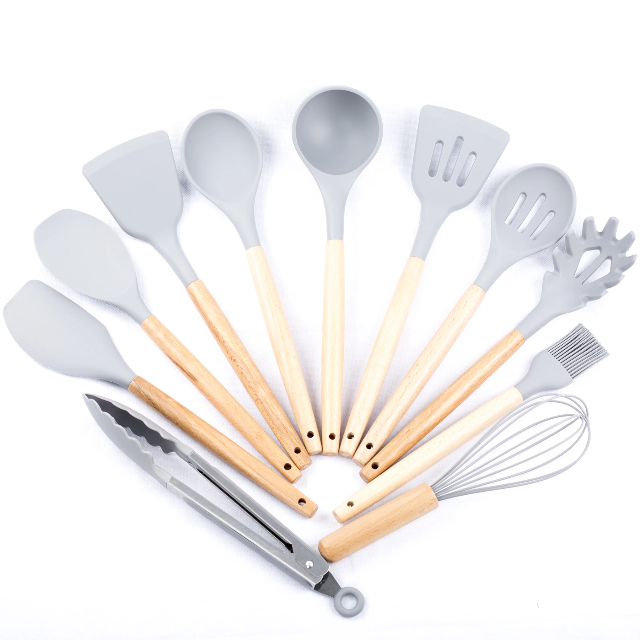 New design set of kitchen equipment accessories 19pcs grey silicone utensil kitchen knife with cutting board kitchen gadgets set