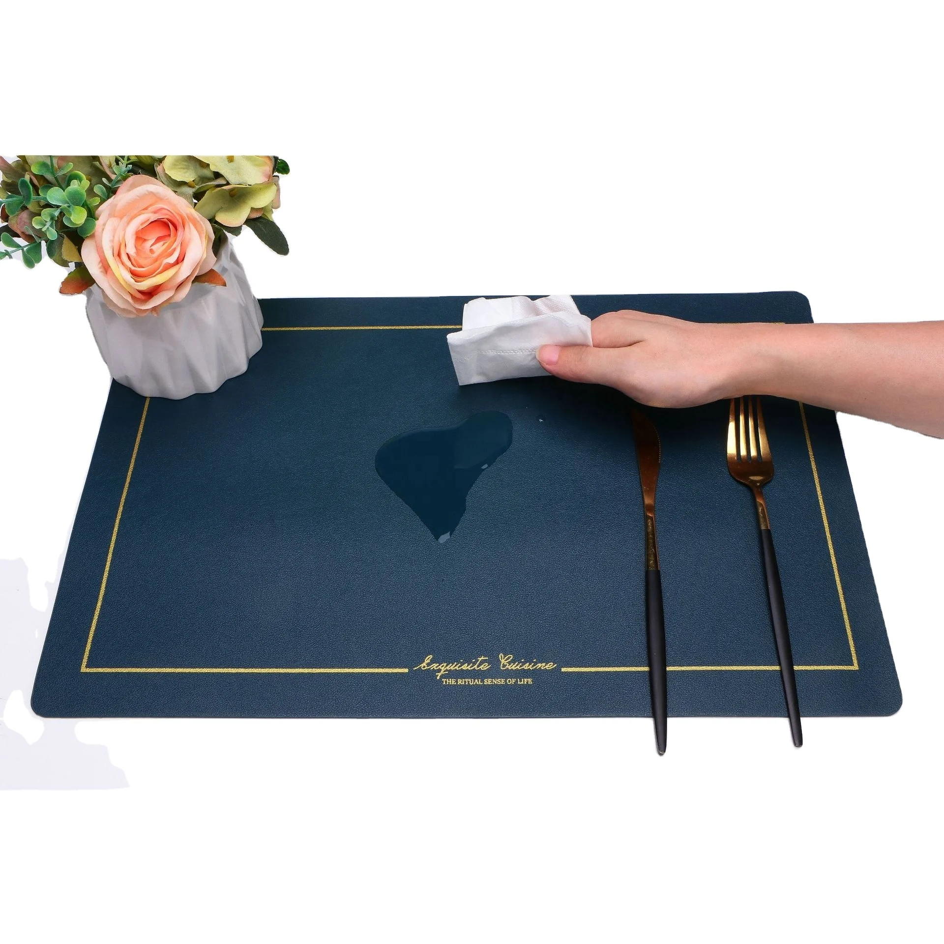 heat-resistant PU wholesale leather table mats placemats and Coaster set