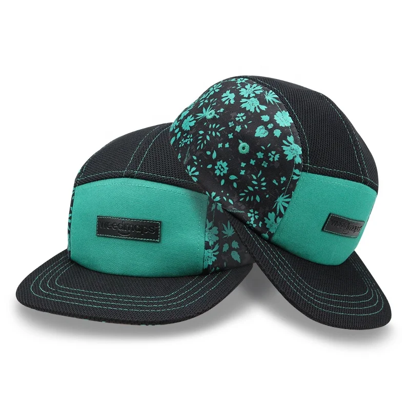 Custom Leather Badge Logo Promotional fashion 5 panel camp hat cap blank men