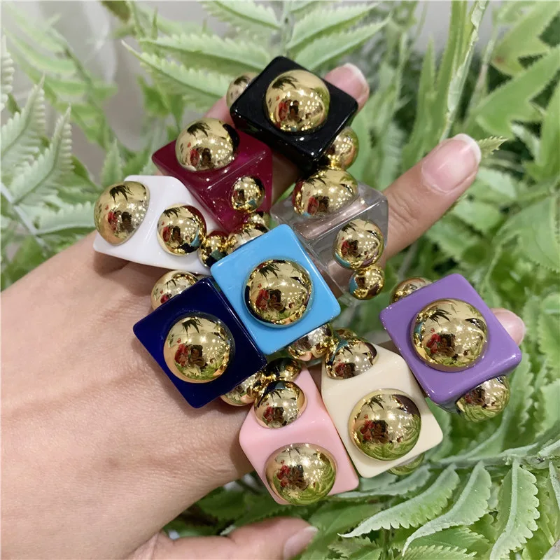 Multi candy colorful fashion rings cute trendy jewelry chunky blanks resin acrylic rings