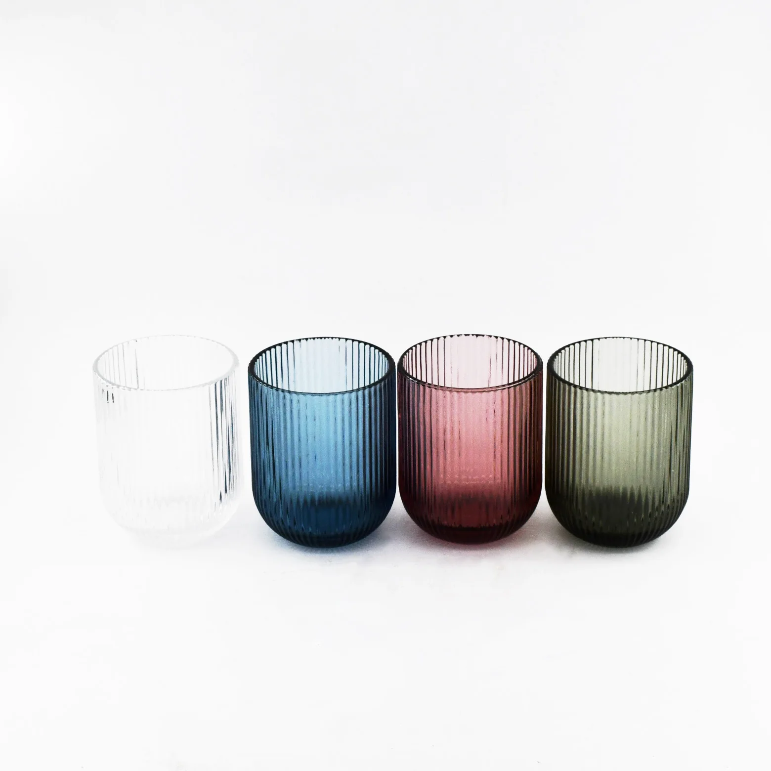 Wholesale 8oz Colorful Fashion Ribbed Ring Bottom Transparent Glass Candle Jar