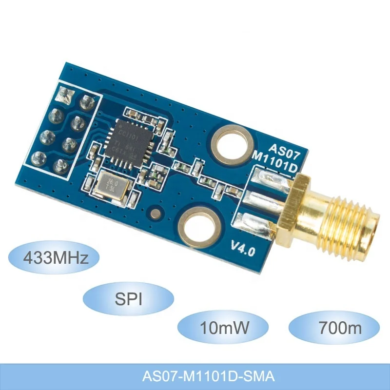 AS07-M1101D-SMA 433MHz cc1101 RF module SPI CC1101 module Wireless Data Transceiver 10mW 700m SMD Data transmission module