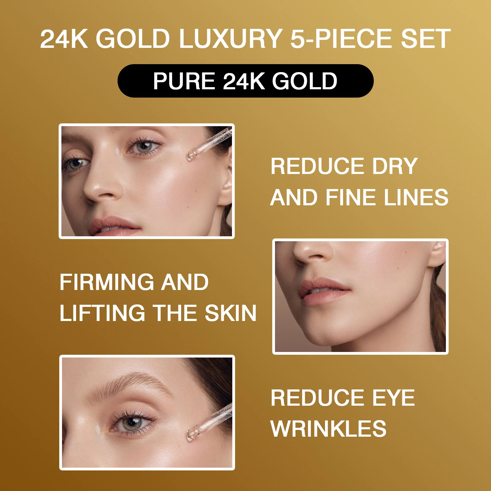 Luxury High Quality Best Glow Fair Face Skincare Routine Rejuvenating Personal Salon Tighten 24K Gold Skin Care Set
