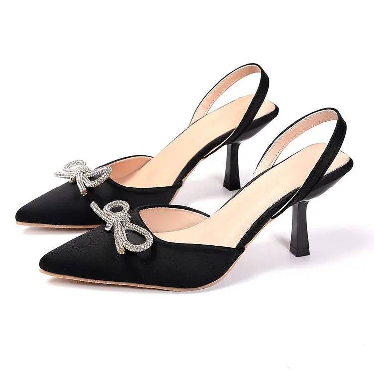 Women Candy Color Pumps Sandals Ladies Thin High Heels Sexy Plus Size Rhinestone Bowknot Stiletto Mules Summer Sandals Shoes