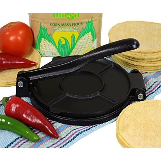 Heavy Duty Flour Tortilla Maker Cast Iron Saj Bread Maker 8 inch Preseasoned Cast iron Tortilla press with Foldable Handle