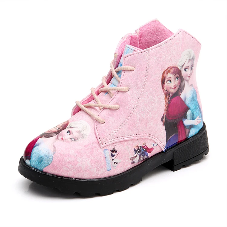  2021 Cartoon Frozen Elsa Anna PU Boots for Baby Girl Kids Winter Shoes